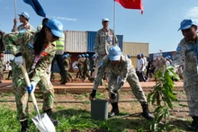 La 3e équipe du génie vietnamien plante des arbres dans les casernes. Photo: NDEL