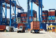 Des camions porte-conteneurs opèrent au port international de Gemalink, dans la ville de Phu My, province de Ba Ria-Vung Tau. Photo : VNA.