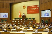 Le président de l'Assemblée nationale, Tran Thanh Man, a présidé le 28 janvier une réunion avec d'anciens dirigeants de l'Assemblée nationale. Photo : VNA.