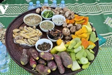 Lors de la fête de Ma Gro des Khmu, les offrandes consistent en un assortiment complet de produits de la montagne et de la forêt, préparés par les villageois pour être présentés à leurs ancêtres et à leurs divinités.