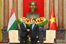 Le président vietnamien Luong Cuong (à droite) et le président du Parlement hongrois, László Kövér. Photo: NDEL
