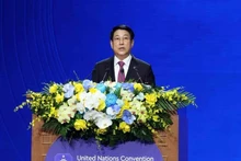Le président Luong Cuong prononce un discours. Photo: VNA.