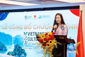Hannah Huyen Vu, présidente du Réseau des talents australo-vietnamiens (AVTN), prend la parole. Photo : baoquocte.vn