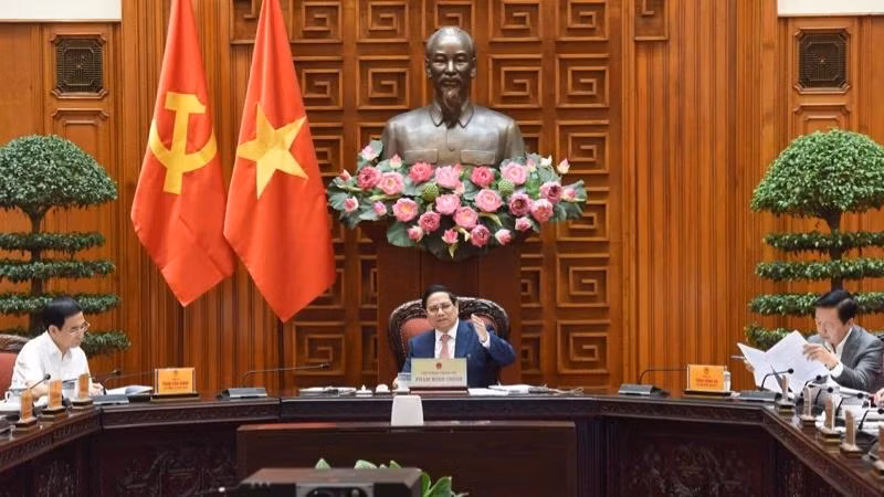 Le Premier ministre Pham Minh Chinh lors de la réunion. Photo : NDEL. 