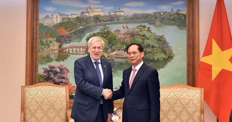 Le vice-Premier ministre et ministre vietnamien des Affaires étrangères, Bui Thanh Son (droite), et le ministre chilien des Affaires étrangères, Alberto Van Klaveren. Photo : VNA.