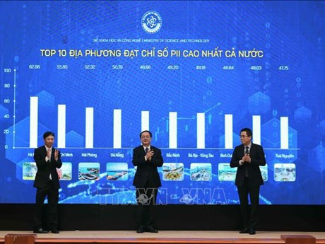 Le ministre vietnamien des Sciences et des Technologies, Huynh Thành Dat, annonce l’Indice provincial de l’innovation (IPI) en 2023. Photo : VNA.