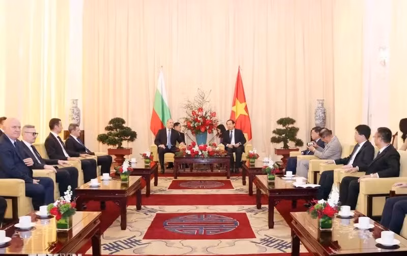 Lors de l’entrevue entre le secrétaire du Comité municipal du Parti Nguyên Van Nên et président bulgare Rumen Radev, à Hô Chi Minh-Ville, le 27 novembre. Photo : VNA.