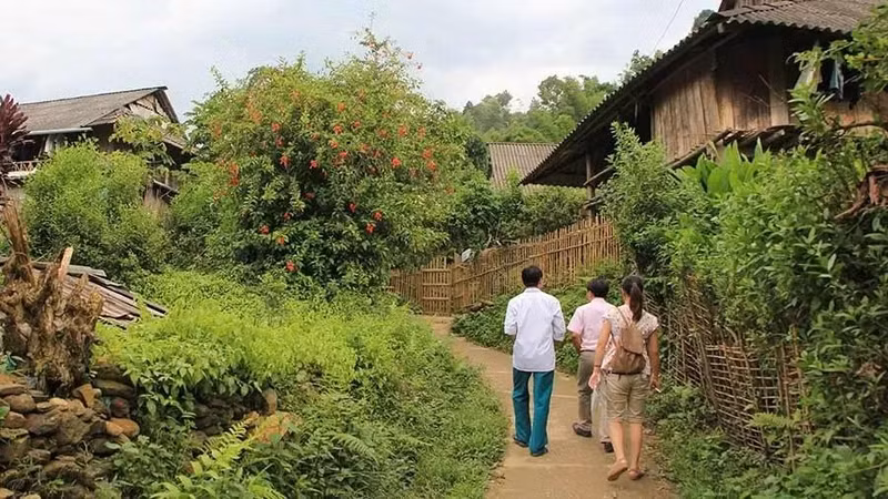 Le village de Khim Noi se lance progressivement dans le développement du tourisme communautaire, écologique et expérientiel, tout en accordant une grande priorité à la préservation des valeurs culturelles traditionnelles de l’ethnie Thaï. Photo : Centre d'information touristique du Vietnam.