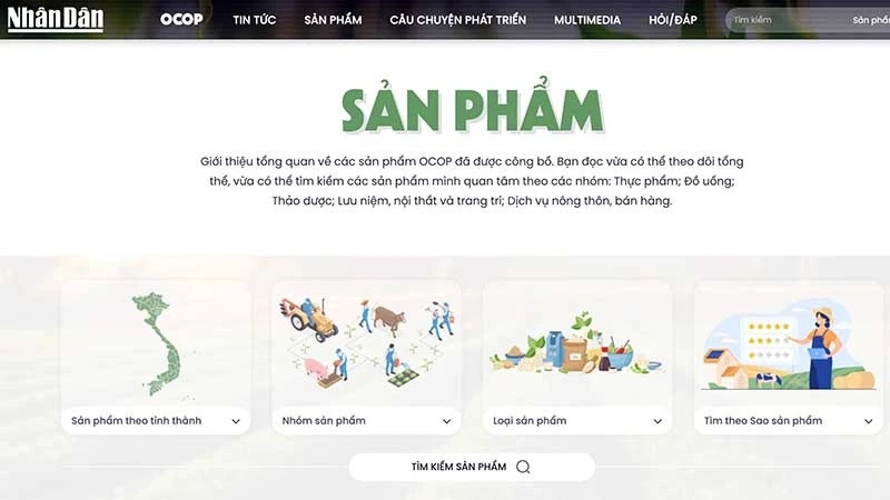 L'interface d'accueil de la page web sur les produits OCOP du Journal Nhân Dân.