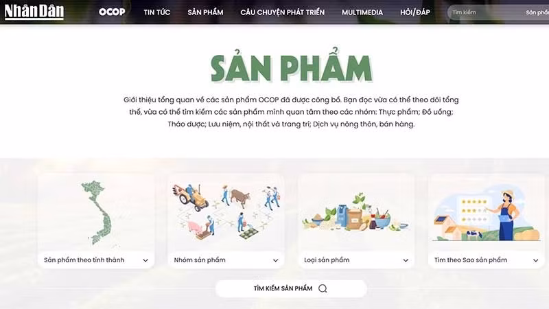 L'interface d'accueil de la page web sur les produits OCOP du Journal Nhân Dân.