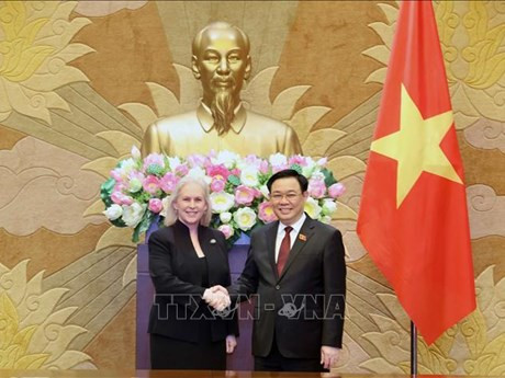 Le Président de l'AN vietnamienne, Vuong Dinh Hue (à droite), et la sénatrice américaine Kirsten Gillibrand, présidente du sous-comité sur les menaces et les capacités émergentes du Comité des services armés du Sénat américain. Photo : VNA.