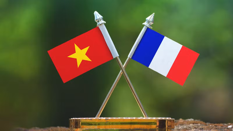 Les drapeaux vietnamien et français.