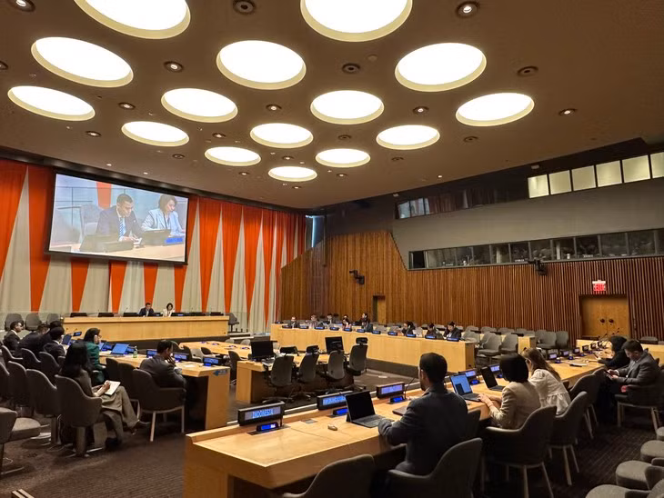 Lors de la réunion pour faire le bilan des activités durant le mois d’avril du groupe Asie-Pacifique aux Nations-Unis. Photo : VOV.