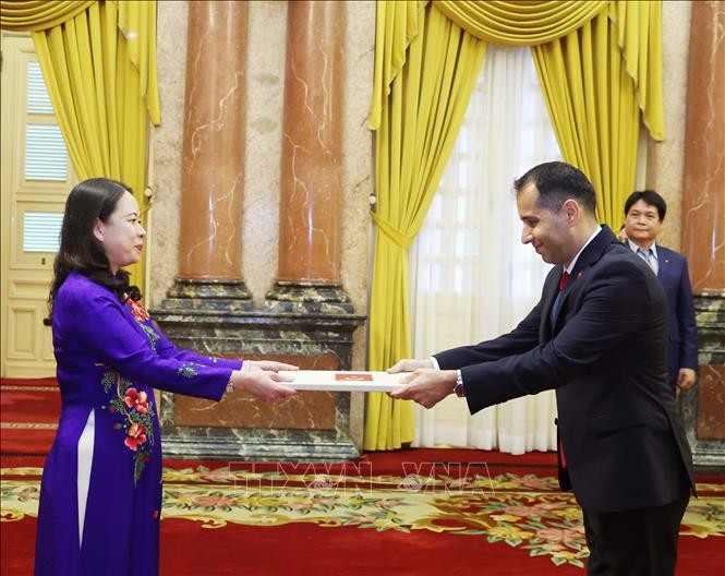 La Présidente par intérim Vo Thi Anh Xuân et l'ambassadeur de Turquie, Korhan Kemik. Photo : VNA. La Présidente par intérim Vo Thi Anh Xuân et l'ambassadeur de Turquie, Korhan Kemik. Photo : VNA.