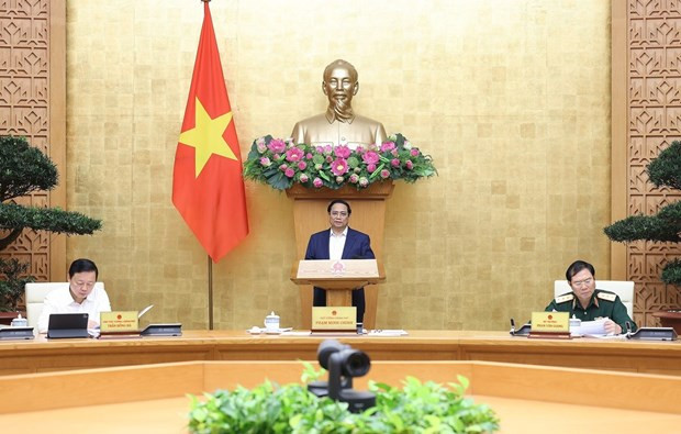 Le PM vietnamien Pham Minh Chinh s'exprime lors de la réunion. Photo : VNA.