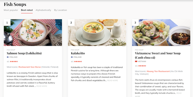Selon la liste de TasteAtlas, la soupe « canh chua cá » s'est classée au 3e rang, avec une note de 4,5 étoiles sur 5, surpassant de nombreux plats populaires au monde tels que l’Unadon, le Sashimi et le nigiri au saumon du Japon, les tacos au poisson du Mexique, ou encore le gimbap Chamchi de la République de Corée. Photo: TPO. Selon la liste de TasteAtlas, la soupe « canh chua cá » s'est classée au 3e rang, avec une note de 4,5 étoiles sur 5, surpassant de nombreux plats populaires au monde tels que l’Unadon, le Sashimi et le nigiri au saumon du Japon, les tacos au poisson du Mexique, ou encore le gimbap Chamchi de la République de Corée. Photo: TPO.