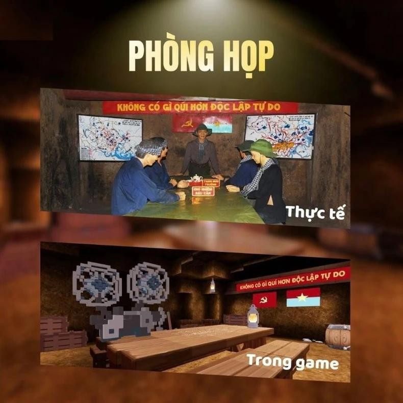 Avec l'aide des outils créatifs développés par Mini World, l’équipe vietnamienne Mini-Dev a réussi à récréer le réseau des tunnels de Cu Chi, avec des salles aux multiples fonctions (salle de réunion, bunker, cuisine, infirmerie, chambres, entrepôts de vivres, dépôts d'armes), ou encore les objets familiers pendant la période de guerre (poêle Hoang Cam, radios, casques de mortier). Avec l'aide des outils créatifs développés par Mini World, l’équipe vietnamienne Mini-Dev a réussi à récréer le réseau des tunnels de Cu Chi, avec des salles aux multiples fonctions (salle de réunion, bunker, cuisine, infirmerie, chambres, entrepôts de vivres, dépôts d'armes), ou encore les objets familiers pendant la période de guerre (poêle Hoang Cam, radios, casques de mortier).