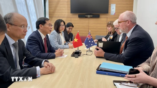 Le ministre des Affaires étrangères Bui Thanh Son rencontre le ministre adjoint australien du Commerce et de la Production, Tim Ayres. Photo: VNA Le ministre des Affaires étrangères Bui Thanh Son rencontre le ministre adjoint australien du Commerce et de la Production, Tim Ayres. Photo: VNA