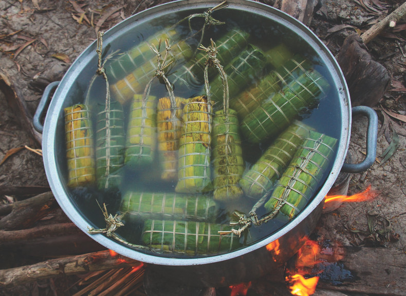 Le banh tet, gâteau traditionnel du Têt dans le Sud.