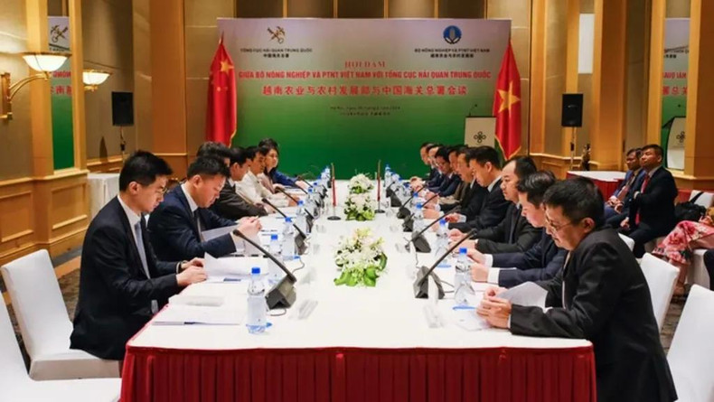 Lors de l’entretien, le ministère vietnamien de l’Agriculture et du Développement rural et l’Administration générale des douanes de Chine ont discuté des solutions destinées à promouvoir la coopération vietnamo-chinoise dans le commerce des produits agro-sylvicoles et aquatiques. Les deux parties ont convenu de favoriser l’accès des produits de l’un au marché de l’autre. Photo: ministère vietnamien de l’Agriculture et du Développement rural. Lors de l’entretien, le ministère vietnamien de l’Agriculture et du Développement rural et l’Administration générale des douanes de Chine ont discuté des solutions destinées à promouvoir la coopération vietnamo-chinoise dans le commerce des produits agro-sylvicoles et aquatiques. Les deux parties ont convenu de favoriser l’accès des produits de l’un au marché de l’autre. Photo: ministère vietnamien de l’Agriculture et du Développement rural.