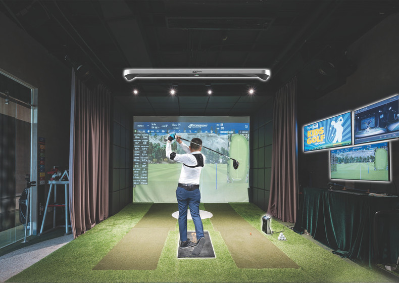 Dans une salle de golf en 3D. Dans une salle de golf en 3D.