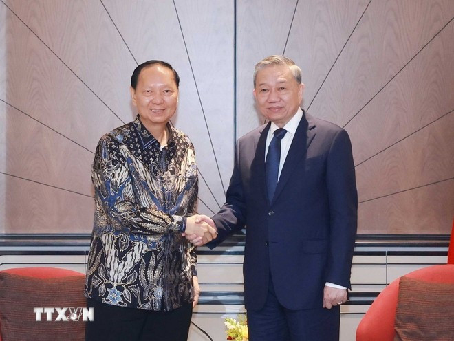 Le secrétaire général Tô Lâm reçoit le directeur du groupe Sungai Budi, Oey Alfred. Photo : VNA. Le secrétaire général Tô Lâm reçoit le directeur du groupe Sungai Budi, Oey Alfred. Photo : VNA.