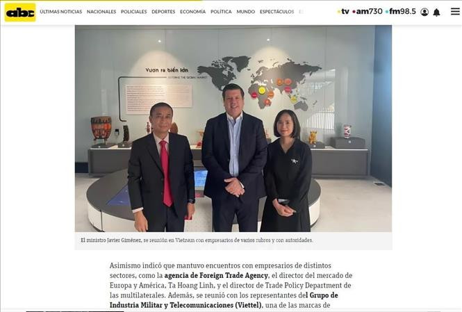 Selon le ministre paraguayen de l’Industrie et du Commerce, Javier Gimenez, le Paraguay cherche de nouveaux marchés pour ses exportations de soja, de viande et d'autres produits agricoles, en particulier vers les pays membres de l'Association des nations de l'Asie du Sud-Est (ASEAN), qui compte 700 millions d'habitants, dont le Vietnam. Selon le ministre paraguayen de l’Industrie et du Commerce, Javier Gimenez, le Paraguay cherche de nouveaux marchés pour ses exportations de soja, de viande et d'autres produits agricoles, en particulier vers les pays membres de l'Association des nations de l'Asie du Sud-Est (ASEAN), qui compte 700 millions d'habitants, dont le Vietnam.