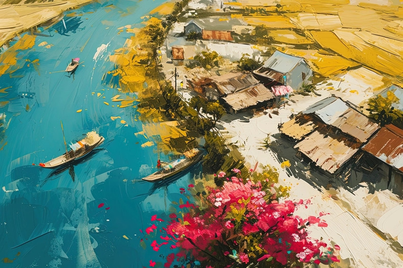 Les pêchers en fleurs projettent des ombres sur la surface de l’eau. Les pêchers en fleurs projettent des ombres sur la surface de l’eau.