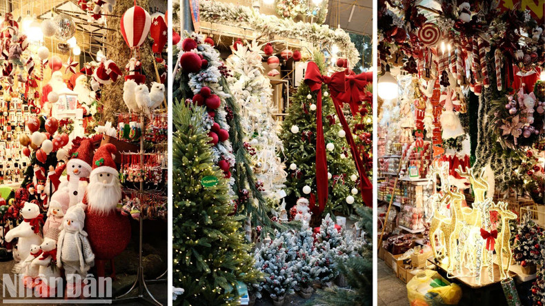 Dans la rue de Hang Ma, de nombreuses boutiques investissent dans la décoration pour attirer les clients. La rue se transforme en un petit village de Noël au cœur de Hanoï, devenant une destination attrayante pour les touristes, tant vietnamiens qu’étrangers. Photo : Trung Hieu/NDEL. Dans la rue de Hang Ma, de nombreuses boutiques investissent dans la décoration pour attirer les clients. La rue se transforme en un petit village de Noël au cœur de Hanoï, devenant une destination attrayante pour les touristes, tant vietnamiens qu’étrangers. Photo : Trung Hieu/NDEL.