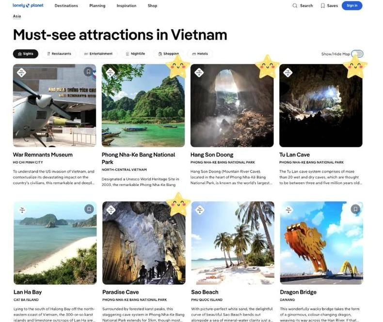 La province de Quang Binh compte 4 des 6 destinations les plus intéressantes à visiter au Vietnam, selon Lonely Planet. Les 4 destinations mentionnées sont : le parc national de Phong Nha — Ke Bang, la grotte Son Doong, le système de grottes de Tu Lan et la grotte Thien Duong. La province de Quang Binh compte 4 des 6 destinations les plus intéressantes à visiter au Vietnam, selon Lonely Planet. Les 4 destinations mentionnées sont : le parc national de Phong Nha — Ke Bang, la grotte Son Doong, le système de grottes de Tu Lan et la grotte Thien Duong.