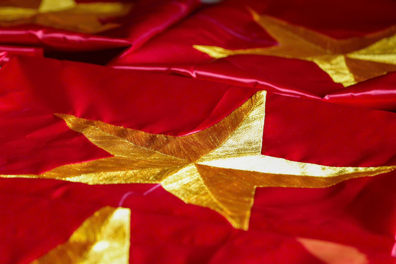 Fierté d’un village de fabrication de drapeaux nationaux ảnh 7