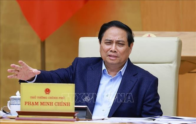 Le Premier ministre Pham Minh Chinh lors de la réunion. Photo: VNA