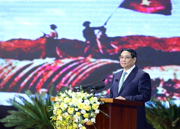 Le PM vietnamien Pham Minh Chinh s'exprime lors de la rencontre. Photo : VNA