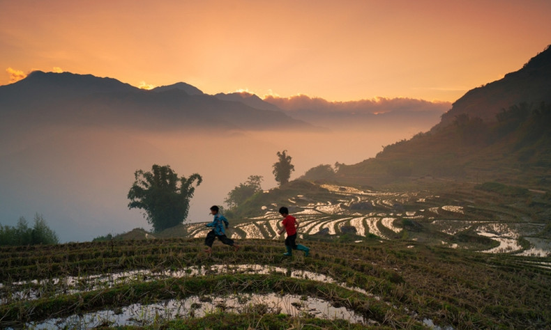 En novembre 2020, à Ngai Thau, la commune la plus haute de Lao Cai, M. Viet a rencontré deux enfants conduisant des buffles et jouant dans un paysage de nuages plongeant dans la vallée. En novembre 2020, à Ngai Thau, la commune la plus haute de Lao Cai, M. Viet a rencontré deux enfants conduisant des buffles et jouant dans un paysage de nuages plongeant dans la vallée.