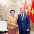 Le secrétaire général du Parti To Lam reçoit l’ambassadrice du Cambodge Chea Kimtha à Hanoï. Photo : VNA.