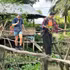 Des visiteurs découvrent l’expérience de la traversée d’un petit « pont suspendu », passerelle traditionnelle typique du delta du Mékong. Photo : SGGP.