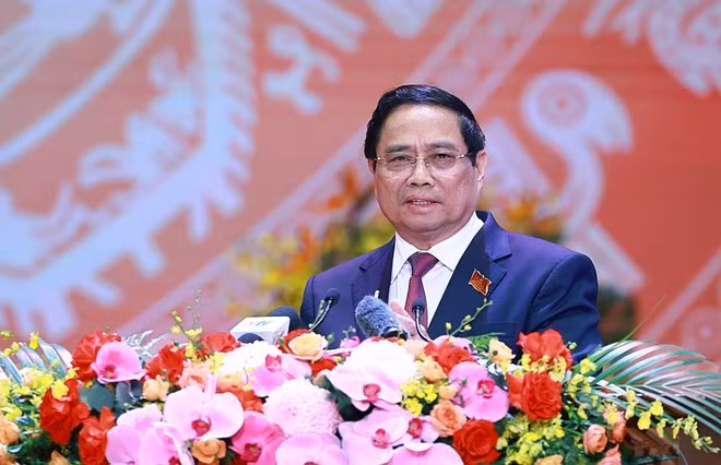 Le Premier ministre Pham Minh Chinh prend la parole lors de l'événement. Photo : VNA.