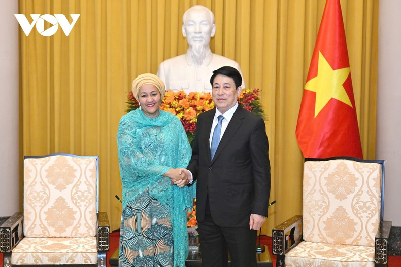 Le président Luong Cuong et la vice-secrétaire générale de l’ONU, Amina Mohammed. Photo : VOV. 2.jpg