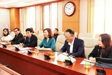 La présidente de la Commission d’État des valeurs mobilières, Vu Thi Chan Phuong lors de la séance de travail. Photo: nhandan.vn