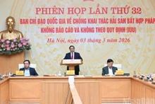 Le Premier ministre Pham Minh Chinh préside la 32ᵉ réunion du Comité national de pilotage sur la lutte contre la pêche illicite. Photo: nhandan.vn
