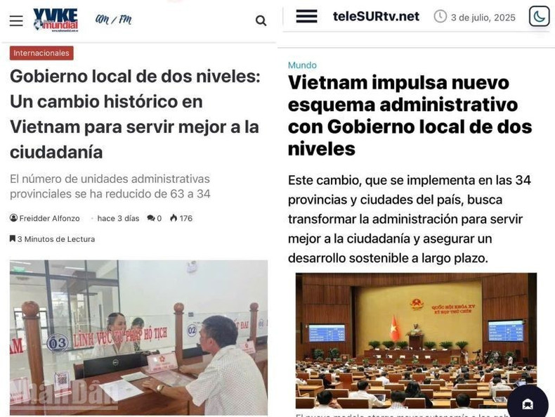 Les médias vénézuéliens ont publié, le 1er juillet, des articles sur la réforme administrative majeure du Vietnam. (Capture d’écran) baovene.jpg