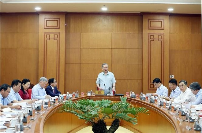 Le secrétaire général du Parti communiste du Vietnam (PCV), To Lam lors de la réunion. Photo : VNA Le secrétaire général du Parti communiste du Vietnam (PCV), To Lam lors de la réunion. Photo : VNA