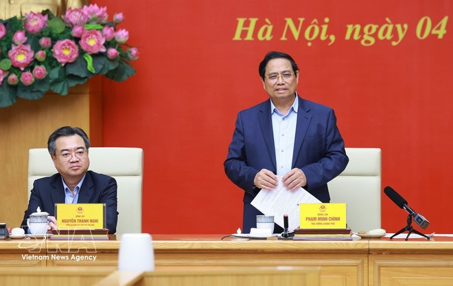 Le Premier ministre Pham Minh Chinh lors de la réunion. Photo: VNA
