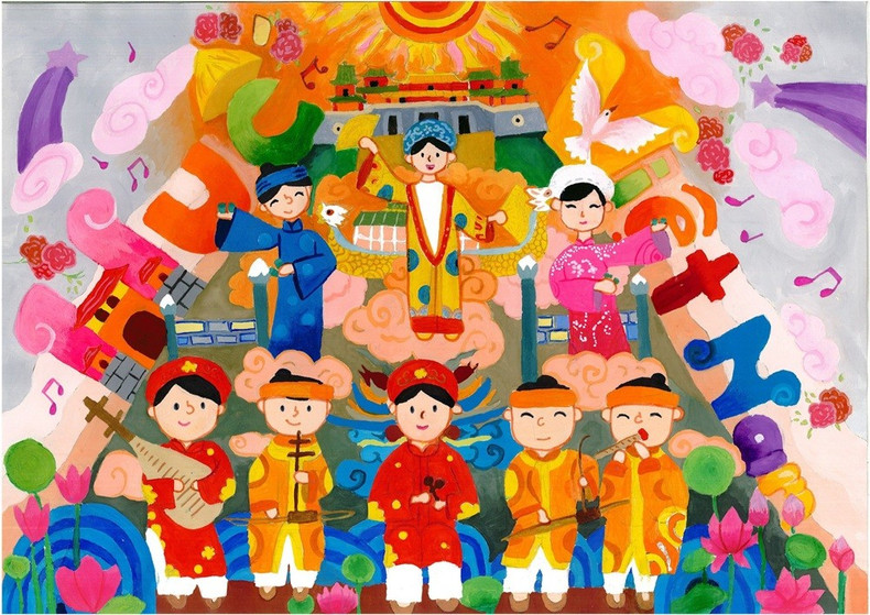 Le premier prix de la catégorie A (moins de 12 ans) revient à Ngo Ky Han (née en 2014, Thanh Hoa) pour son œuvre intitulée « Hue – Mot thoang co do » (Un instant dans l’ancienne capitale). 2.jpg