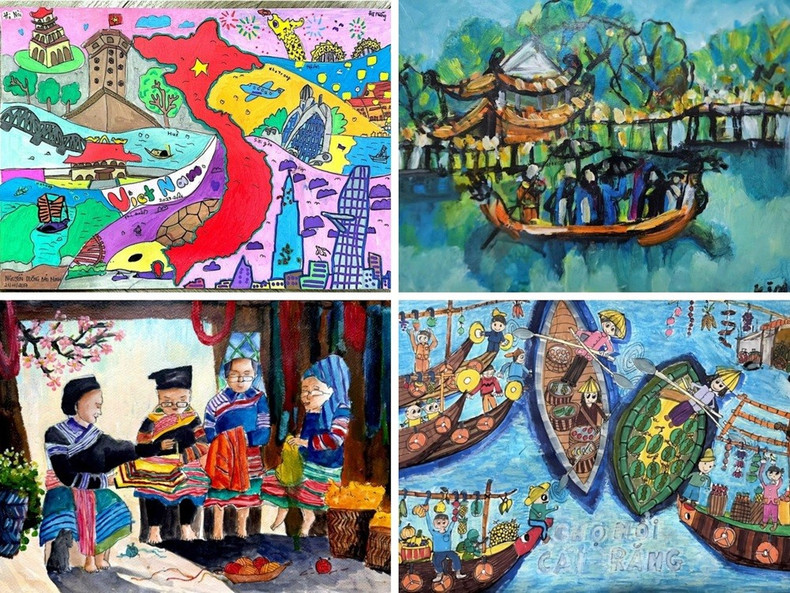 Les œuvres « Un tour du Vietnam » de Nguyen Duong Bao Minh (né en 2017, Hanoï), « Viem Xa au rendez-vous » de Nguyen Viet Vinh (2014, Bac Ninh), « Beauté des Hautes Régions » de Bui Ngoc Khanh An (2015, Hanoï) et « Marché flottant de Cai Rang, Can Tho » de Duong Nam Nghi (2015, Hô Chi Minh-Ville) font partie des six créations ayant remporté le troisième prix dans la catégorie A (moins de 12 ans). 6.jpg