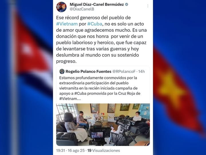 Message du président cubain Miguel Díaz-Canel Bermúdez sur le réseau social X. Photo : capture d’écran. cb.jpg