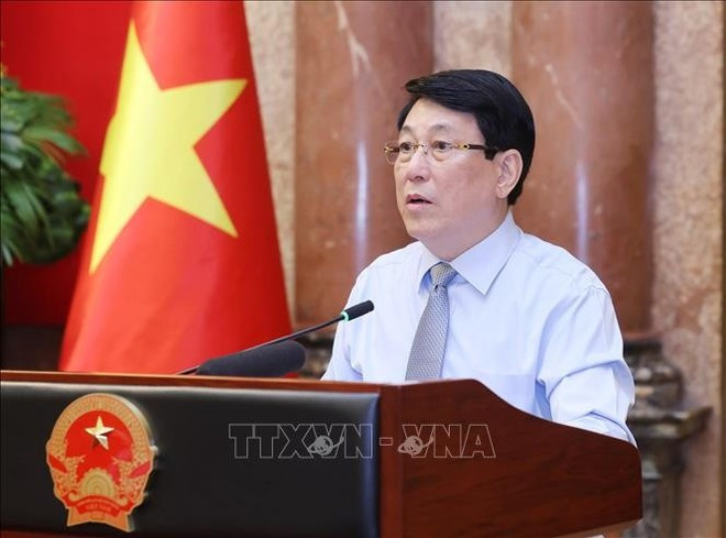 Le président de la République, Luong Cuong, s'exprime lors de l'événement. Photo : VNA. Le président de la République, Luong Cuong, s'exprime lors de l'événement. Photo : VNA.