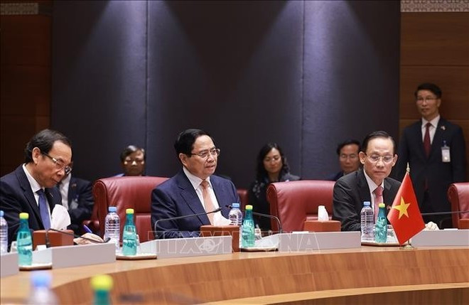 Le Premier ministre vietnamien Pham Minh Chinh lors de l&apos;entretien, à Alger, le 19 novembre. Photo : VNA