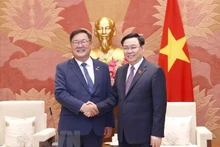 Le Président de l’Assemblée nationale (AN), Vuong Dinh Huê (à droite), et le président du groupe parlementaire d’amitié République de Corée-Vietnam, Kim Tae-nyeon. Photo : VNA.