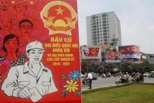 Des panneaux et affiches ont été installés dans de nombreuses rues de la capitale Hanoi. Photo: VNA.